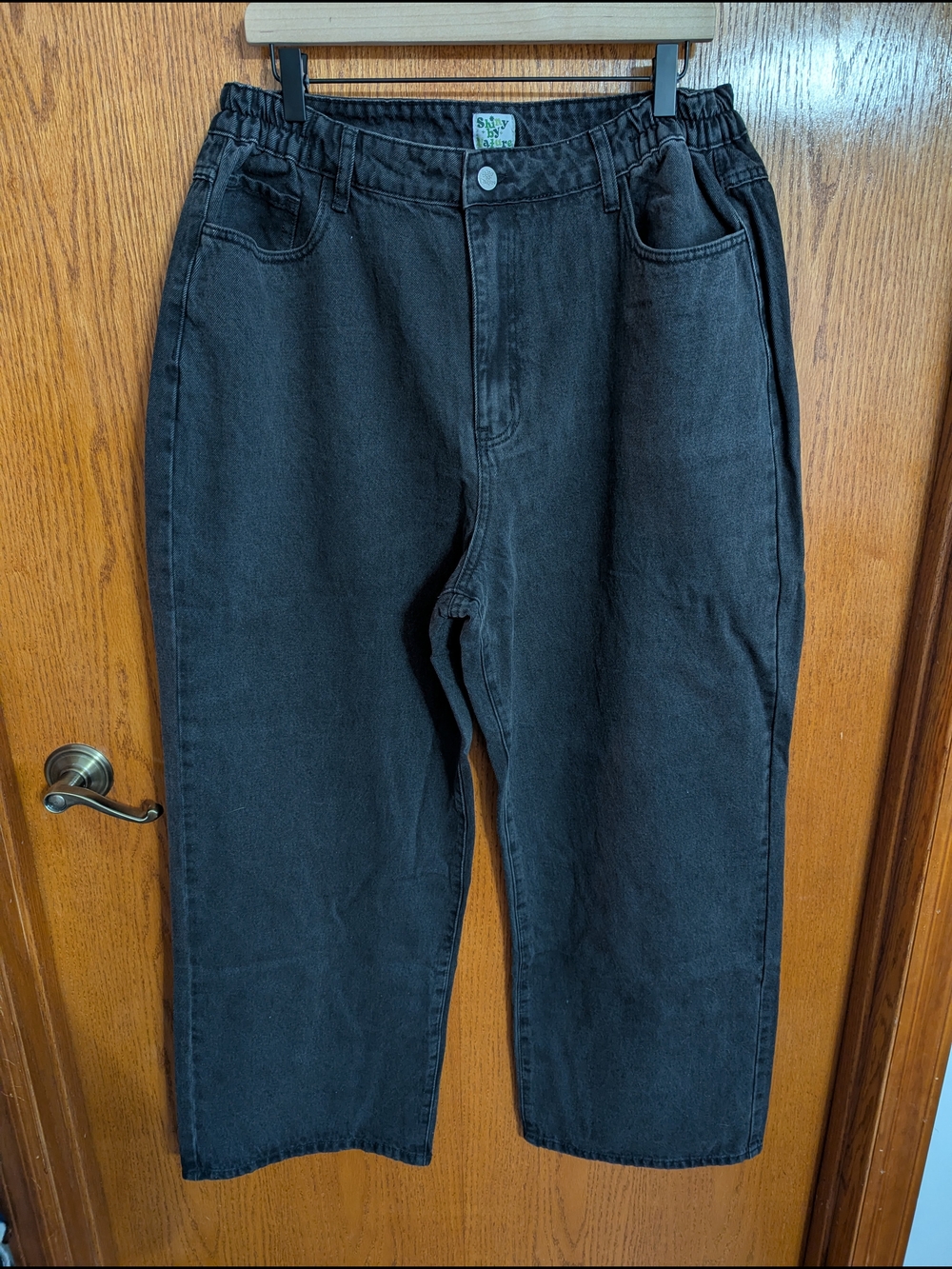 Shiny By Nature Black High-Waist Relaxed Denim Pants 29" Inseam XL